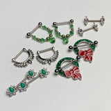 14G 9/16 Holiday Red Bow Wreath Nipple Shield Set