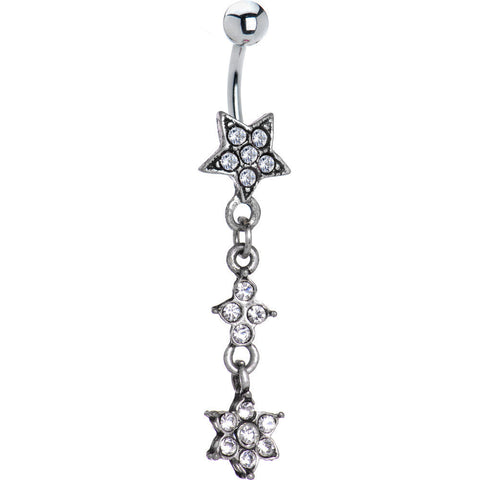 Antique Silver Crystalline Gem Flourishing Star Dangle Belly Ring