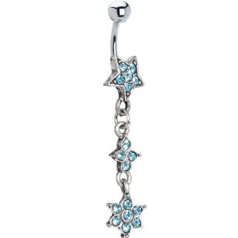 Antique Silver Solar Blue Flourishing Star Dangle Belly Ring
