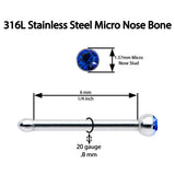 20G Stainless Steel Sapphire Blue Gem Micro Nose Bone