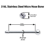 20G Stainless Steel Crystalline Gem Micro Nose Bone