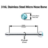 20G Stainless Steel Aqua Gem Micro Nose Bone