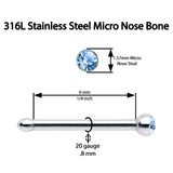20G Stainless Steel Light Blue Gem Micro Nose Bone