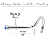 20G Stainless Steel Sapphire Blue Gem Micro Nose Ring Twister