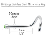 20G Stainless Steel Green Gem Micro Nose Ring Twister