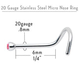 20G Stainless Steel Pink Gem Micro Nose Ring Twister