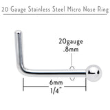 20G Stainless Steel Stainless Steel Micro Ball Nose Ring L-Shaped