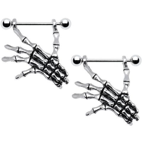14G 3/4 Skeleton Hand Dangle Nipple Shield Set