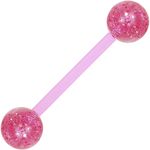 Bioplast Pink Glitter Barbell Tongue Ring