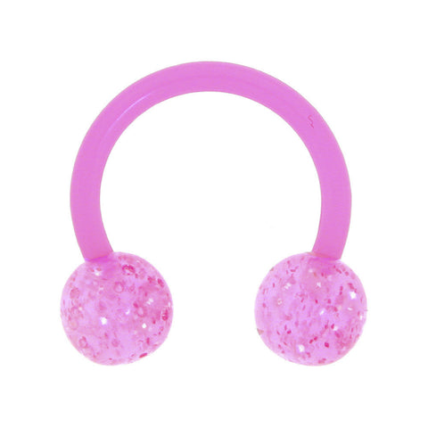 14G 3/8 Bioplast Pink Glitter Ball Horseshoe Circular Barbell