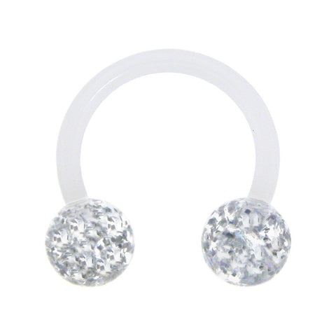 14G 3/8 Bioplast Clear Glitter Ball Horseshoe Circular Barbell