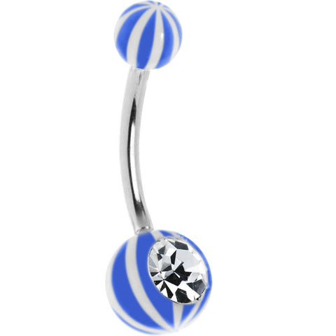 Clear Gem Blue White Stripe Acrylic Artic Blast Beach Ball Belly Ring