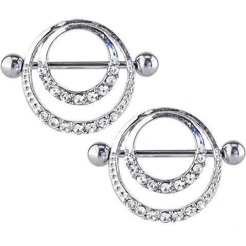 14G 7/8 Clear Gem Romantic Hoop Barbell Nipple Shield Set
