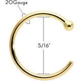 20G 5/16 Solid 14K Yellow Gold Nose Hoop