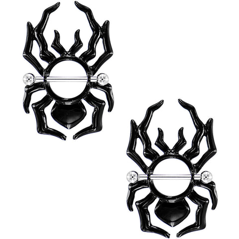 14G 5/8 Black Tribal Halloween Spider Nipple Shield Set
