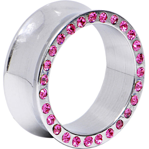 1 inch Surgical Steel Pink JEWELED Saddle Plug