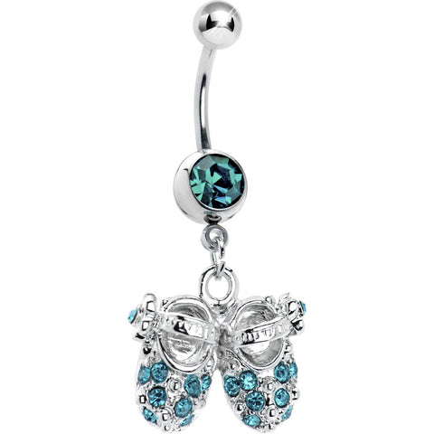 Blue Zircon Jeweled Baby Shoes Belly Ring
