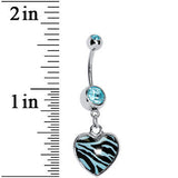 Blue Zebra Print Heart Dangle Belly Ring