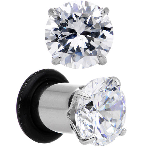 2G Clear CZ Gem Stainless Steel Single Flare Plug Set