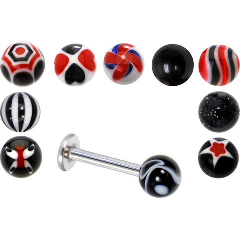 14G Black  10 Ball Interchangeable Labret Pack Set