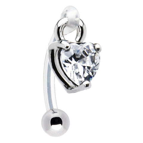 Clear Cubic Zirconia Heart Bioplast Intimate Piercing