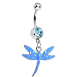 Blue Gem Enamel Dragonfly Belly Ring