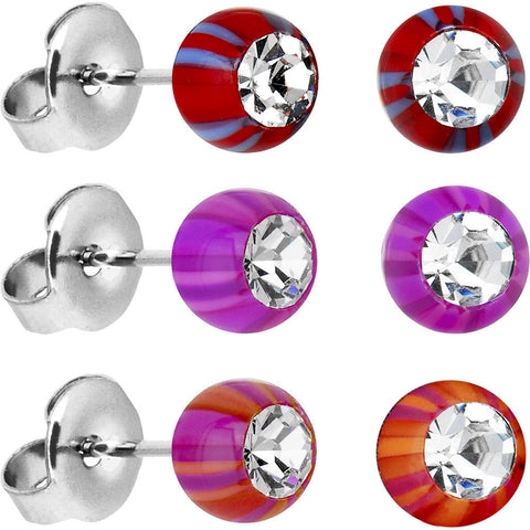 Acrylic Beach Ball Gem Stud Earrings Set