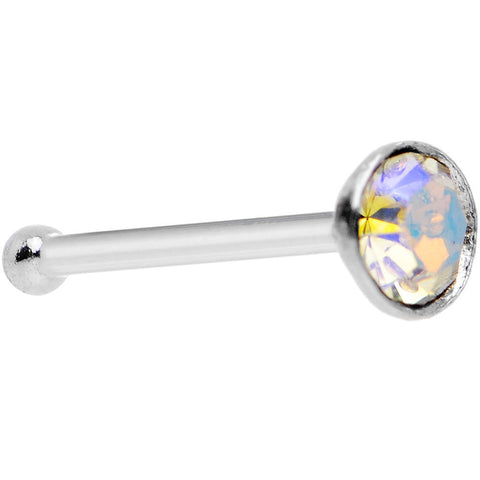 925 Silver 2mm Round Aurora Nose Bone Created with Crystals
