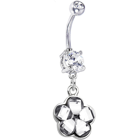 Clear Gem Blossoming Flower Dangle Belly Ring