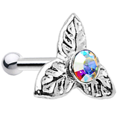 925 Aurora 3 Petal Flower Nose Bone Created with Crystals