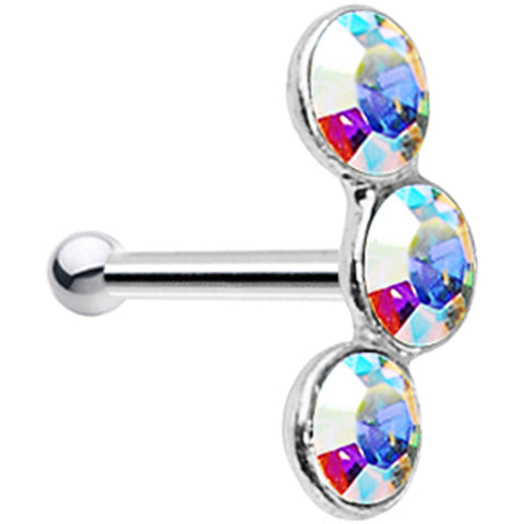 925 Silver 2.2mm Aurora Trio Nose Bone Created with Crystals