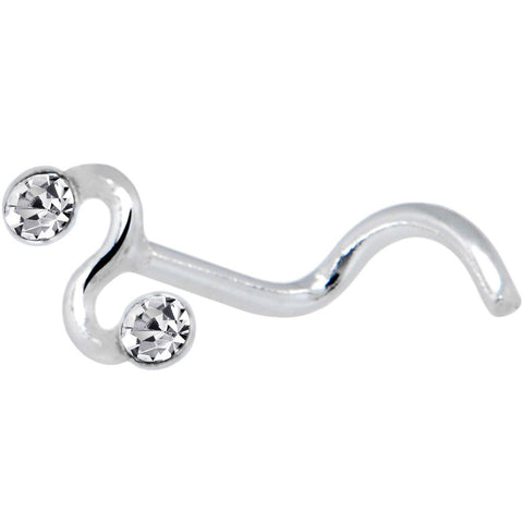 925 Silver Squiggle Clear Nose Ring Created with Crystals