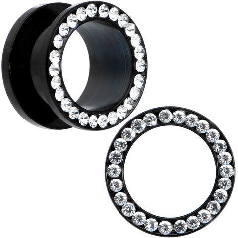 9/16 Black Anodized Titanium Clear Gem Screw Fit Tunnel Set