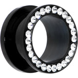 9/16 Black Anodized Titanium Clear Gem Screw Fit Tunnel Set