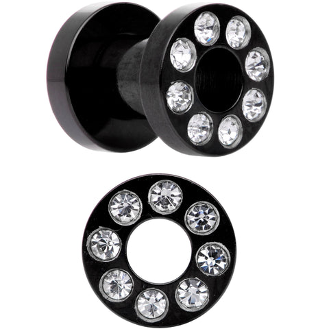 4G Black Anodized Clear Gem Go Glam Screw Fit Tunnel Plug Set