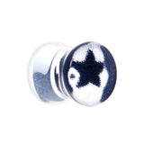 0G Black Star Inlay Acrylic Saddle Plug