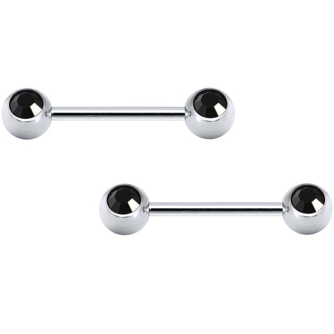 Black Double Front Gem Stainless Steel Barbell Set