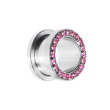 9/16 Stainless Steel Pink Gem Screw Fit Tunnel
