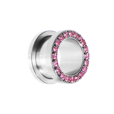 9/16 Stainless Steel Pink Gem Screw Fit Tunnel