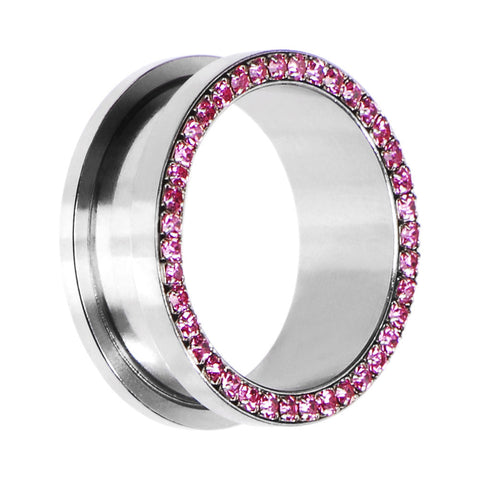 26mm Stainless Steel Pink Gem Screw Fit Tunnel
