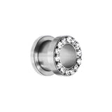 00G Stainless Steel Clear Gem Screw Fit Tunnel