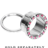 7/8 Stainless Steel Pink Clear Gem Screw Fit Tunnel