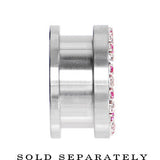 7/8 Stainless Steel Pink Clear Gem Screw Fit Tunnel