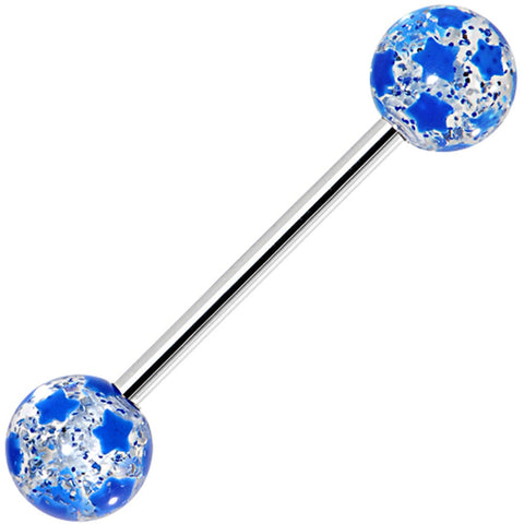 Blue Glitter Star Barbell Tongue Ring