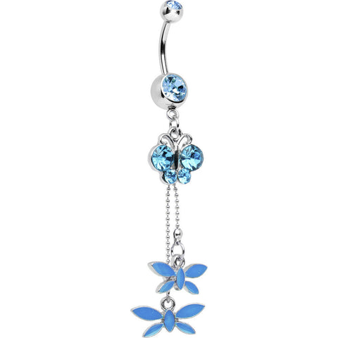 Aqua Cubic Zirconia Butterfly Dangle Belly Ring