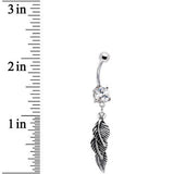 Clear CZ Tropical Leaf Dangle Belly Ring