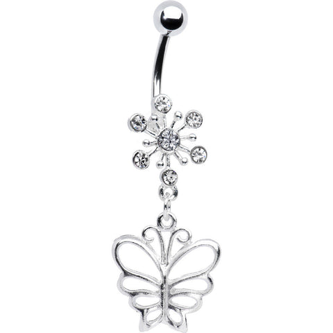 Clear Crystal Explosion Butterfly Belly Ring