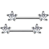 14G 9/16 Clear CZ Gem Star Barbell Nipple Ring Set