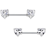 14G 9/16 Clear CZ Gem Heart Barbell Nipple Ring Set