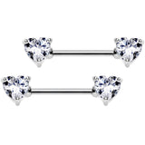 14G 9/16 Clear CZ Gem Heart Barbell Nipple Ring Set